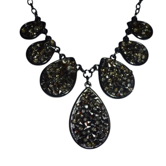 Dark Gray Necklace, Teardrop Pendants, with Crystal Pave Clusters, New Nwt - Picture 2 of 7